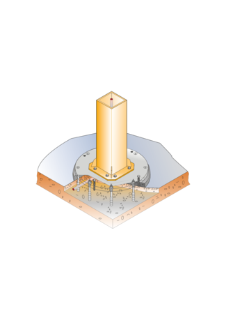 Bevestiging met ankerplaat op een betonnen vloer/plafond