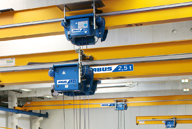 ABUS-monorailloopkat type E voor compacte materiaalverwerking en efficiënte kraantechniek in de industrie.