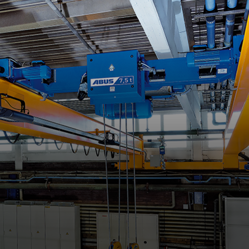 ABUS-dubbelrailloopkat type DA voor een geringe inbouwhoogte en een draagvermogen tot 40 ton in kraaninstallaties.